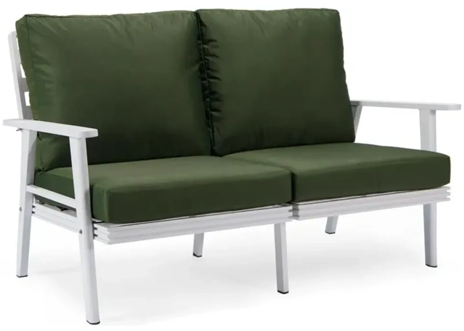 LeisureMod Outdoor Patio Loveseat with White Aluminum Frame