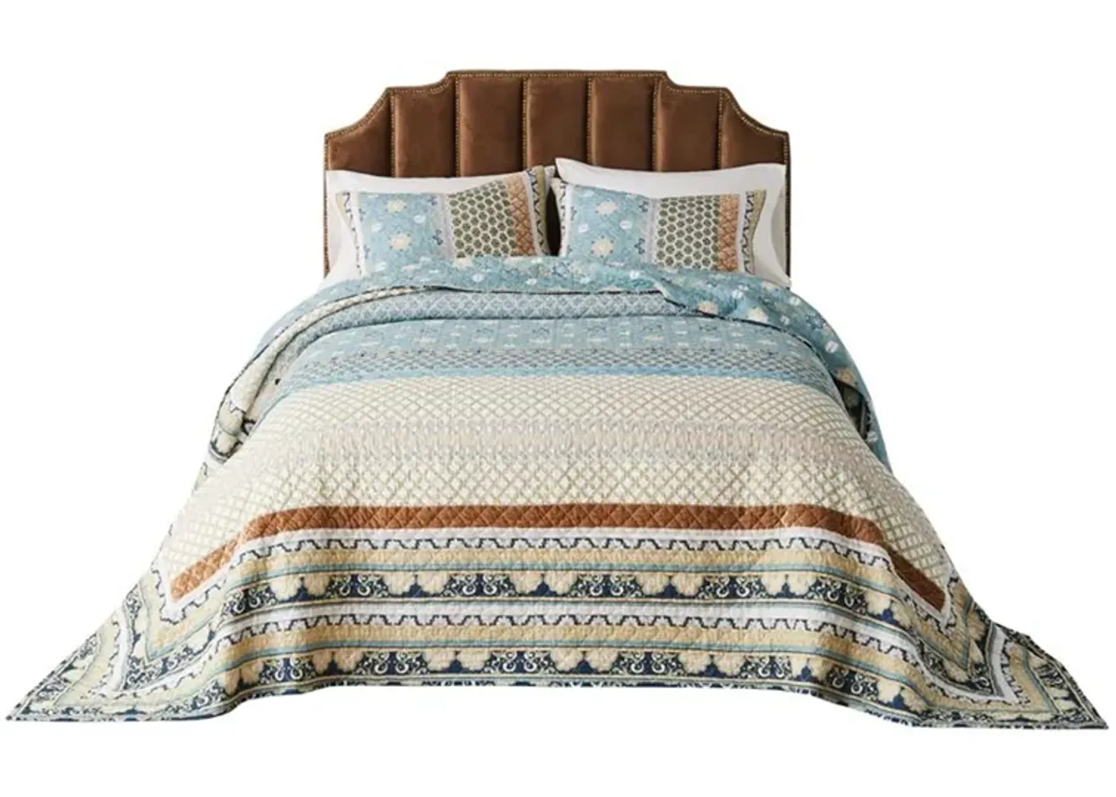 Ello 3pc Queen Bedspread and Pillow Sham Set, Bohemian Multicolor Print