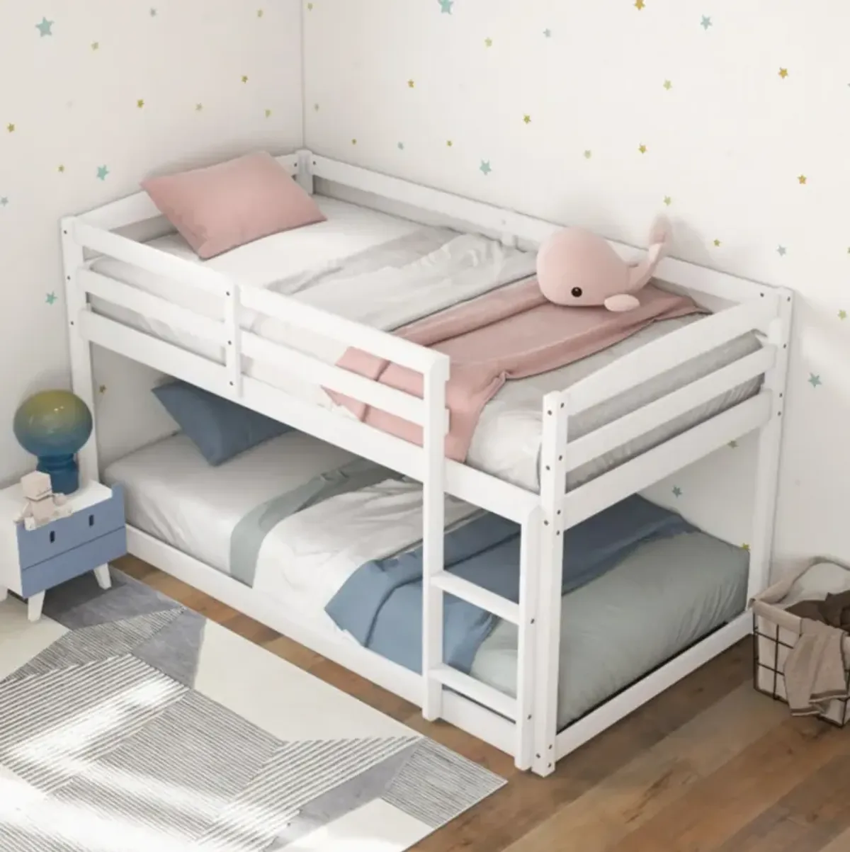 Hivvago Twin Size Bunk Bed with High Guardrails and Integrated Ladder