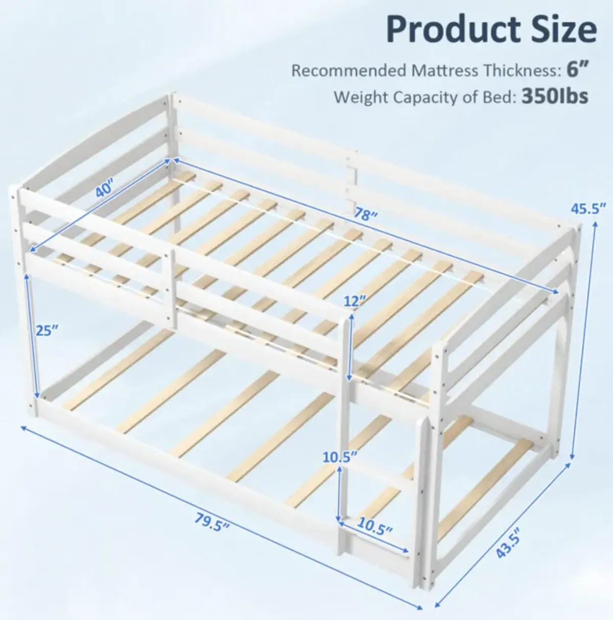 Hivvago Twin Size Bunk Bed with High Guardrails and Integrated Ladder