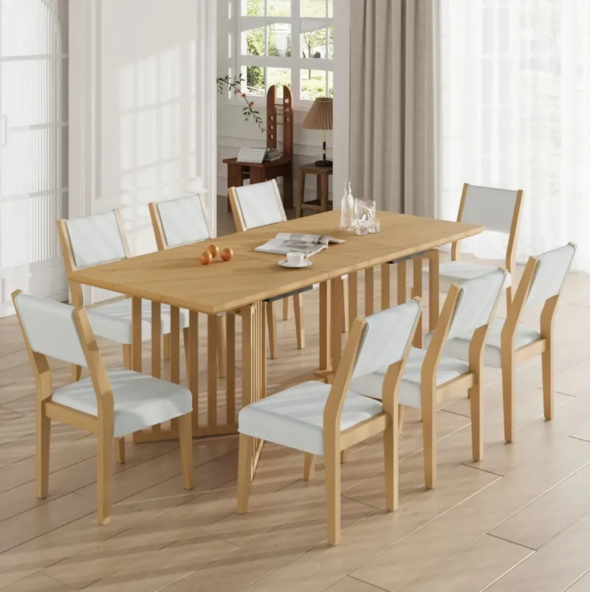 Merax Farmhouse 9-Piece Extendable Dining Table Chairs Set