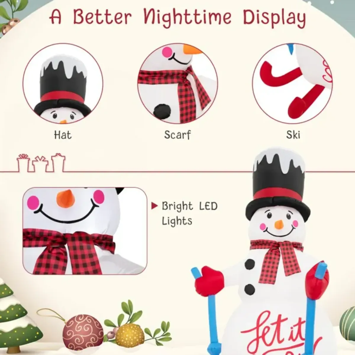 Hivvago Christmas Decoration with LED Lights and Built-in Sandbag