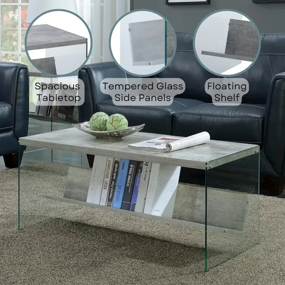 Convience Concept, Inc. SoHo Glass Coffee Table with Shelf