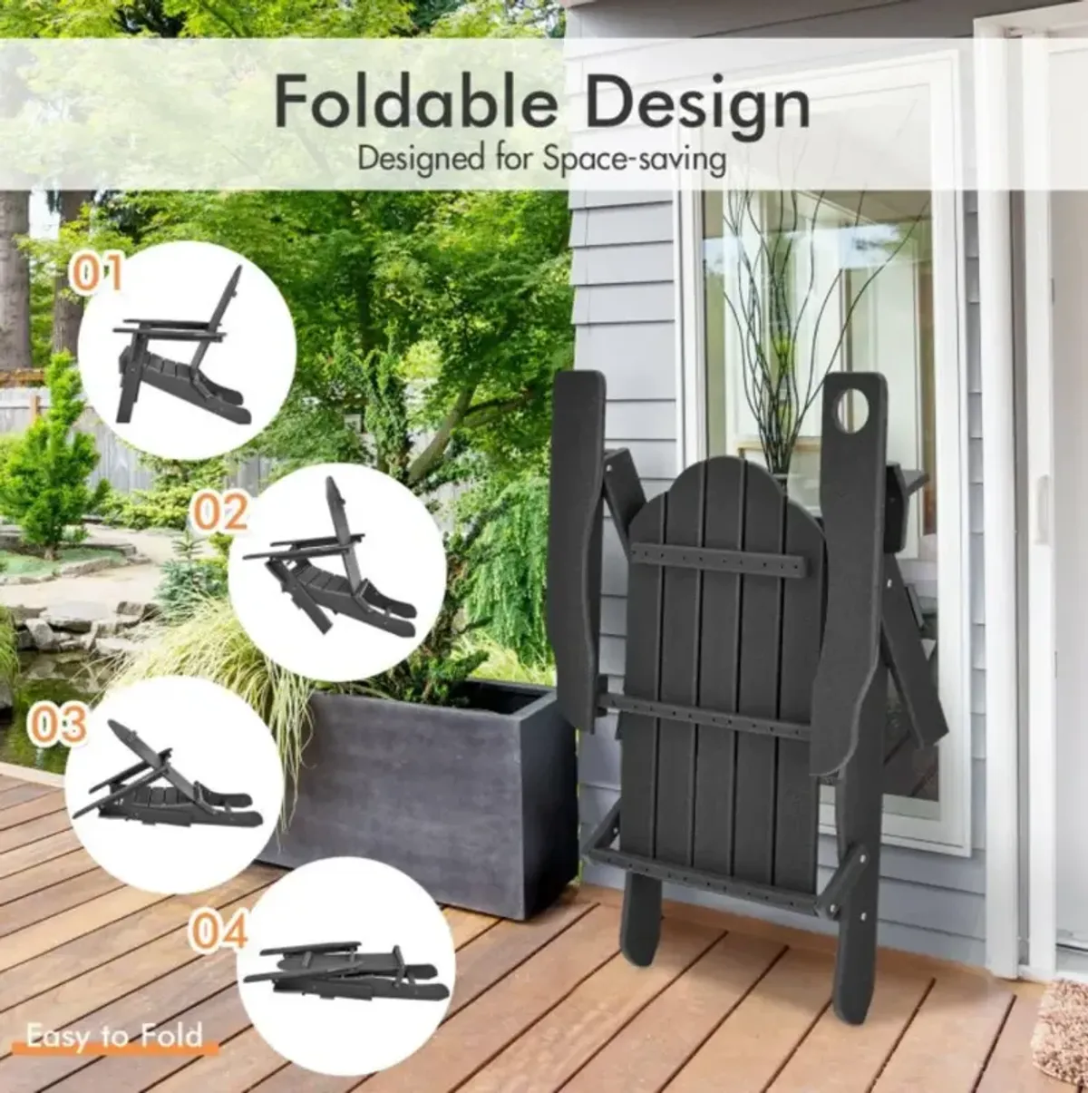 Hivvago Foldable Weather Resistant Patio Chair with Built-in Cup Holder