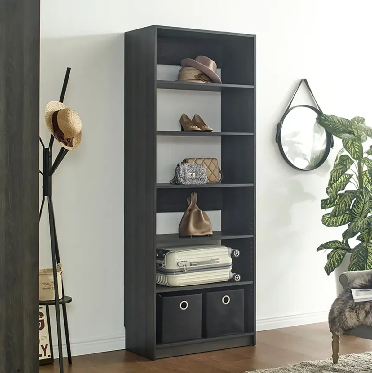 Prosper 32" Gray Wood Walk-in Closet with Five Shelves