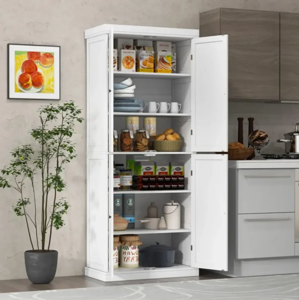 Hivvago 72.5" Tall Buffet Cabinet with 6-Tier Shelves and 4 Doors