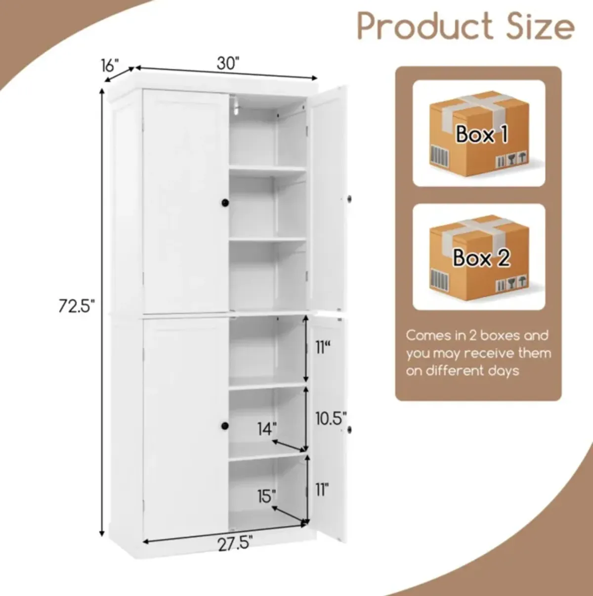 Hivvago 72.5" Tall Buffet Cabinet with 6-Tier Shelves and 4 Doors