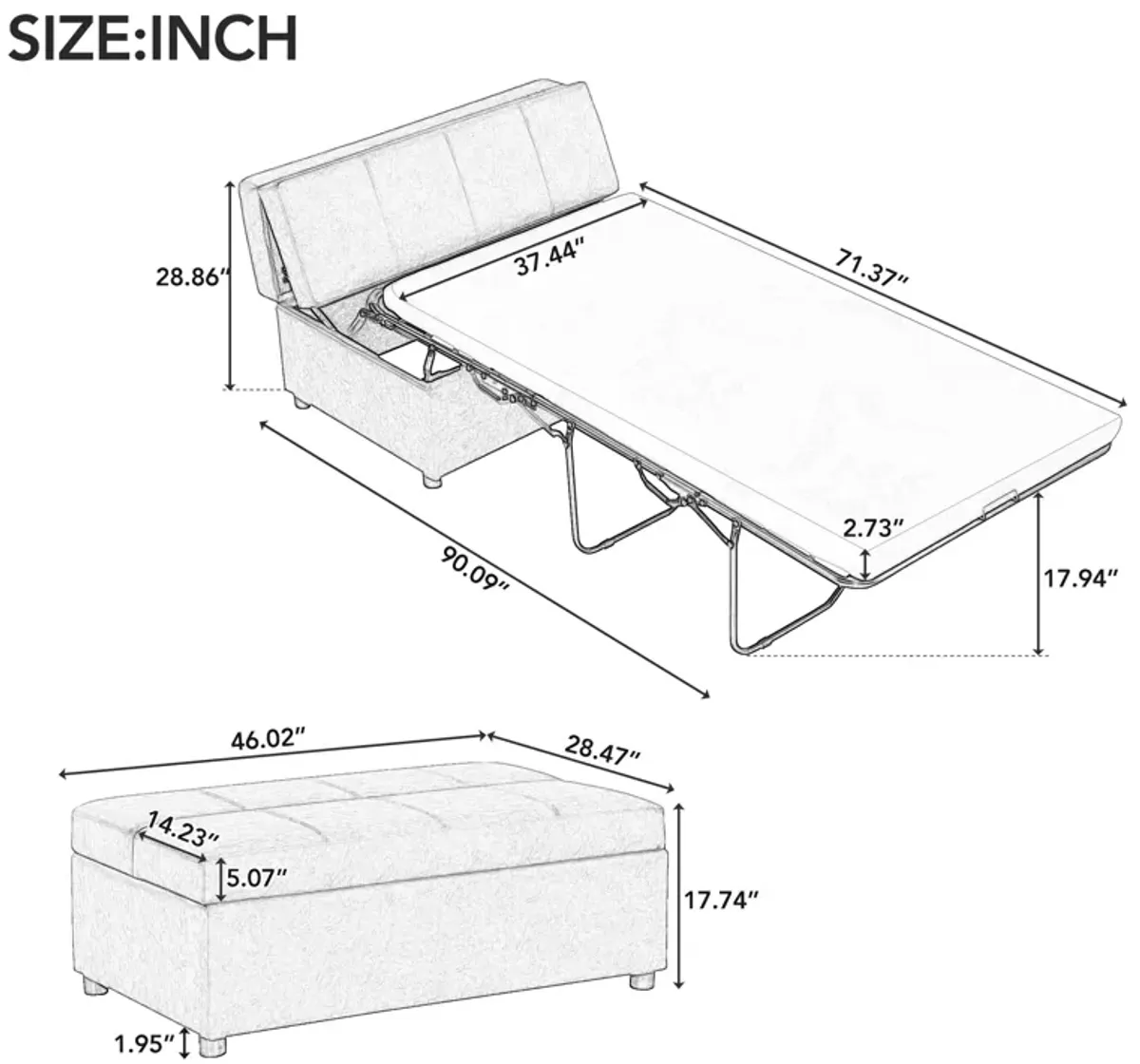 Merax Folding Ottoman Sleeper Bed with Mattress