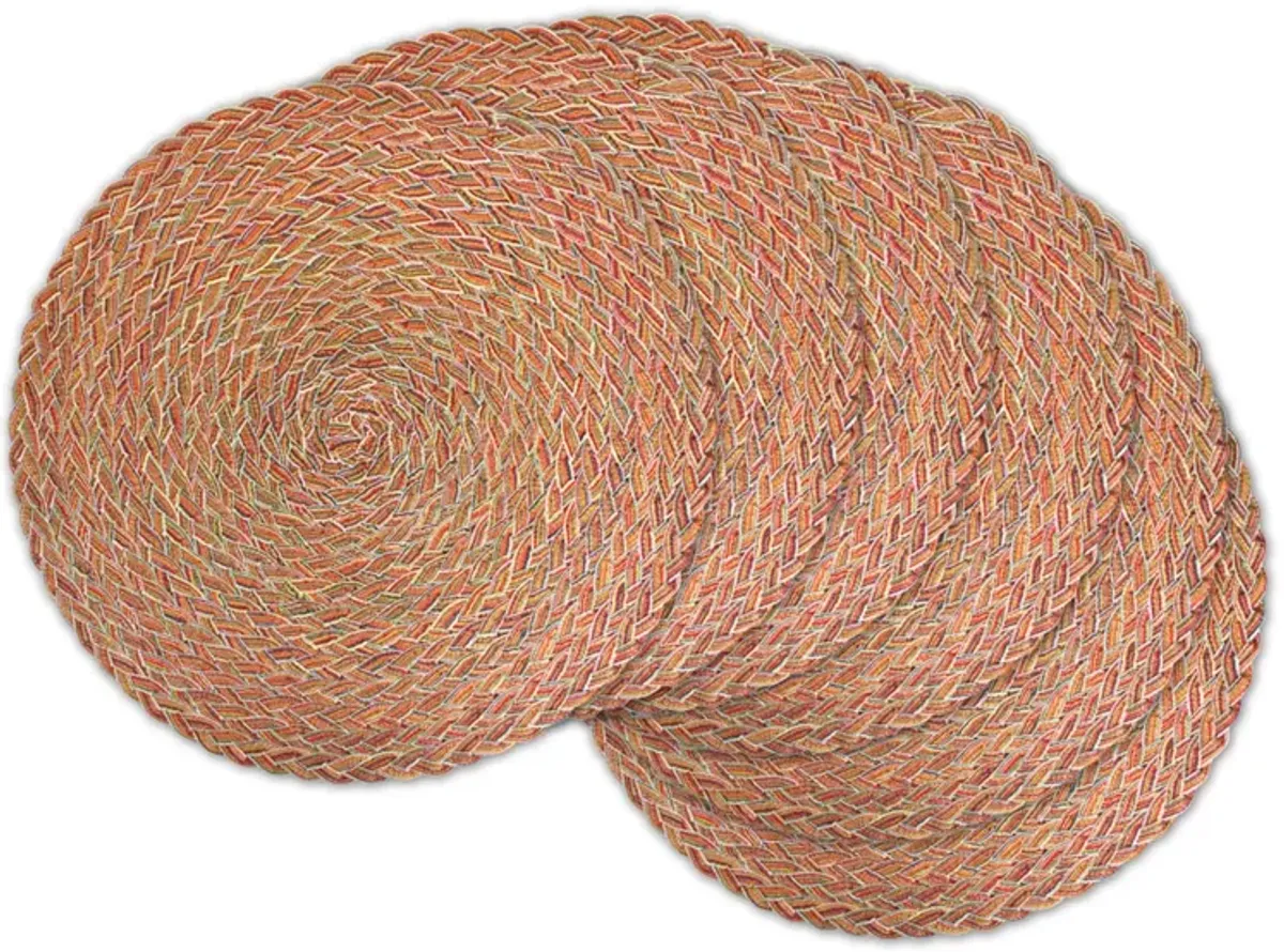 Set of 6 Pink and Brown Round Braided Table Placemats 15.5"