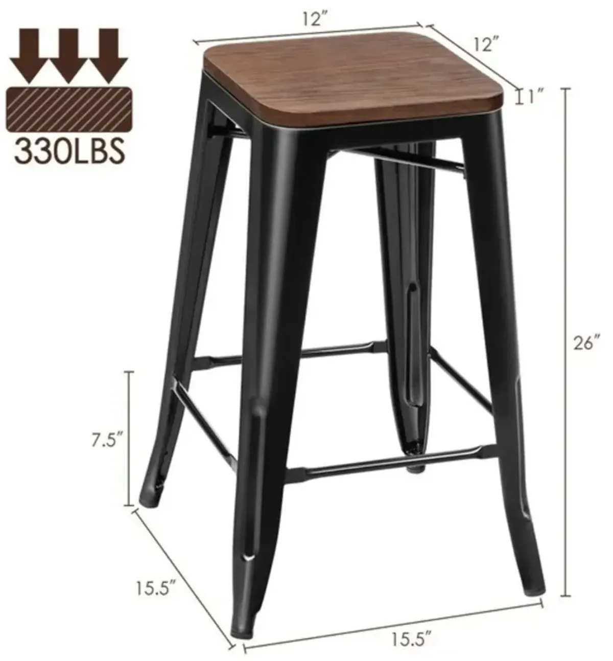 Hivvago Set of 4 Counter Height Backless Barstools with Wood Seats