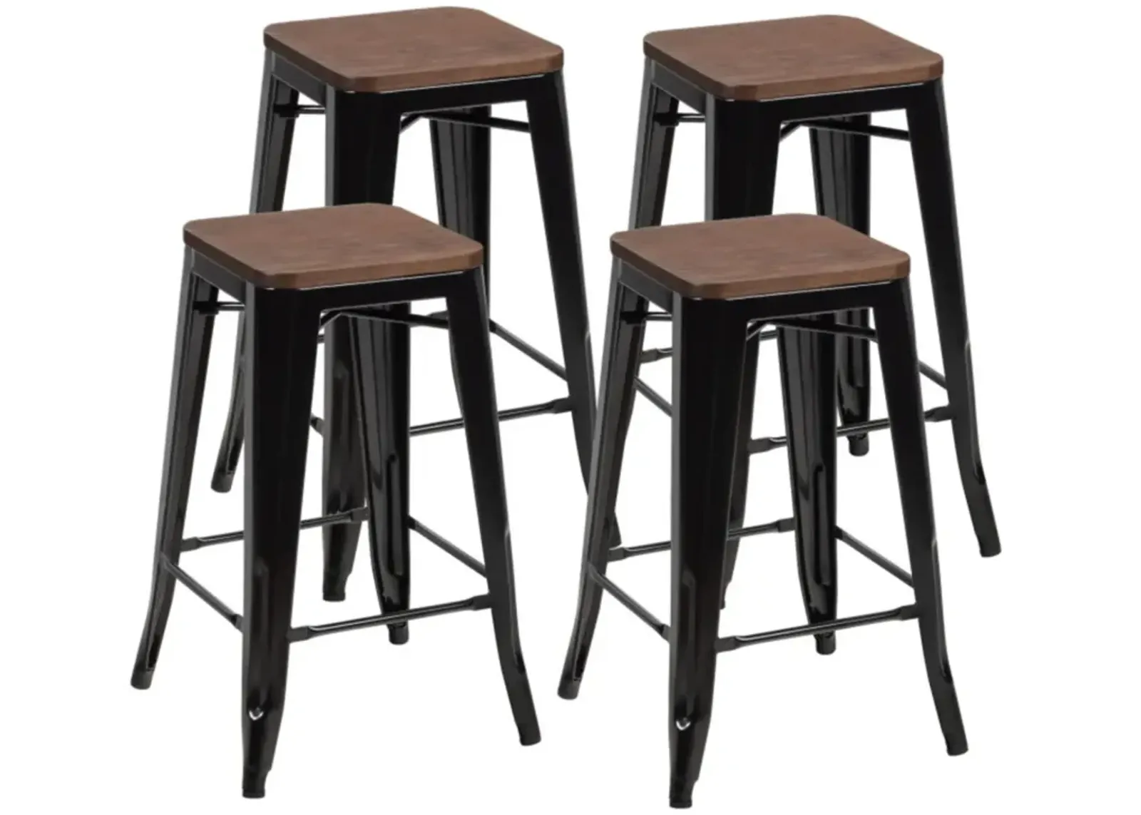 Hivvago Set of 4 Counter Height Backless Barstools with Wood Seats