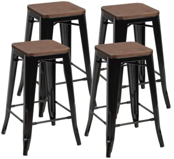 Hivvago Set of 4 Counter Height Backless Barstools with Wood Seats