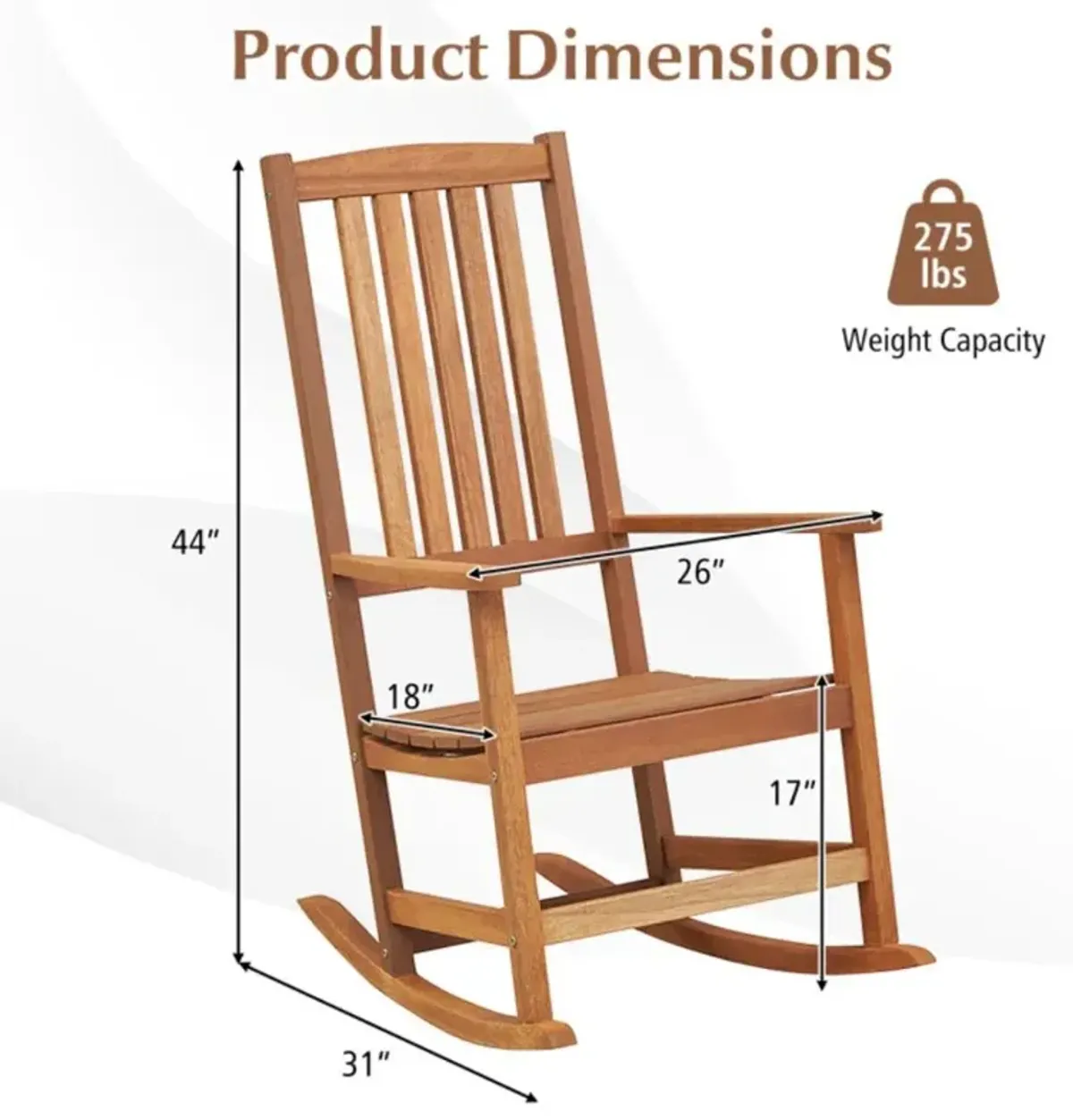 Hivvago Patio Rocking Chair Ergonomic High-Back Outdoor Rocker with Smooth Rocking Base