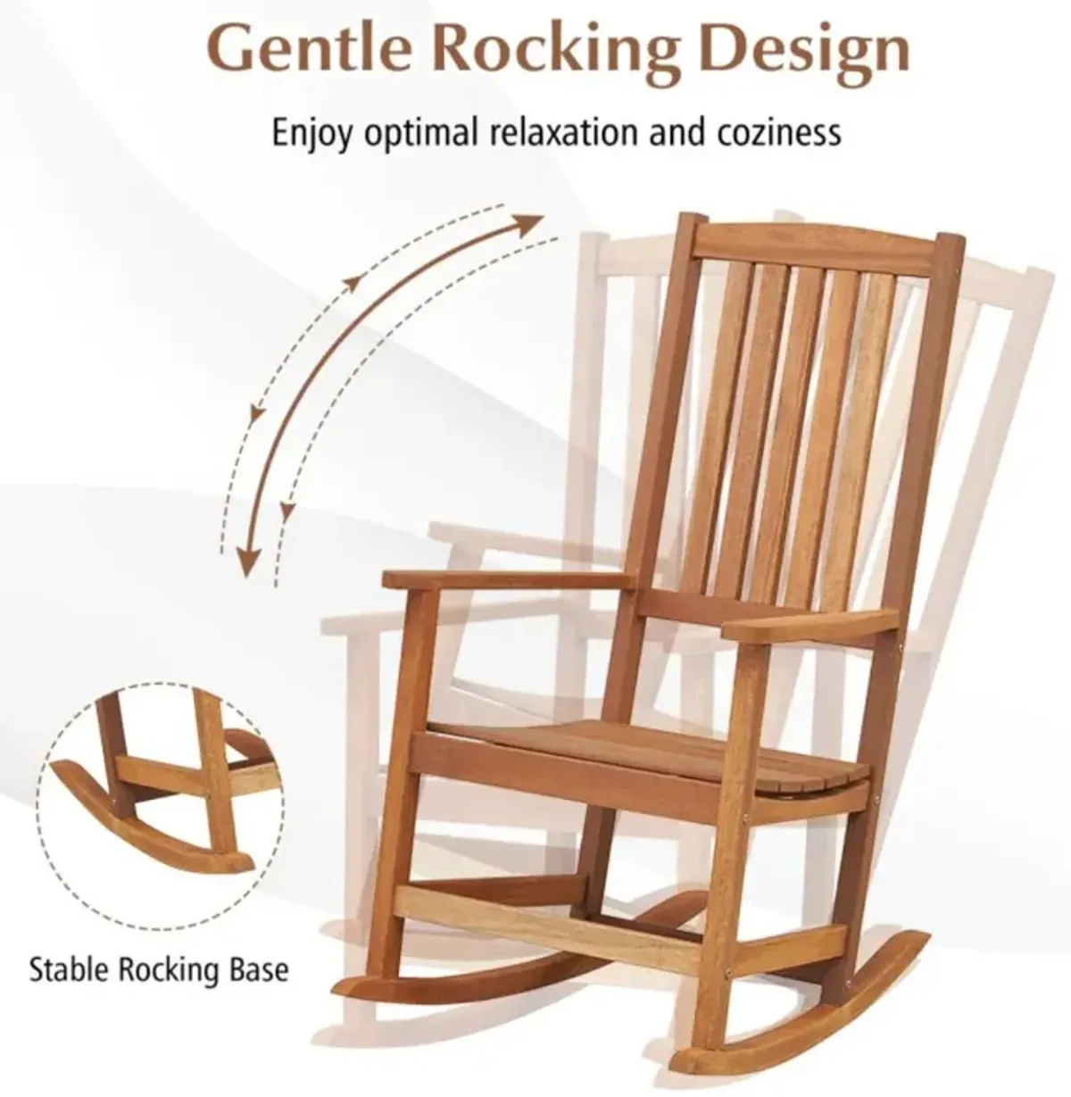 Hivvago Patio Rocking Chair Ergonomic High-Back Outdoor Rocker with Smooth Rocking Base