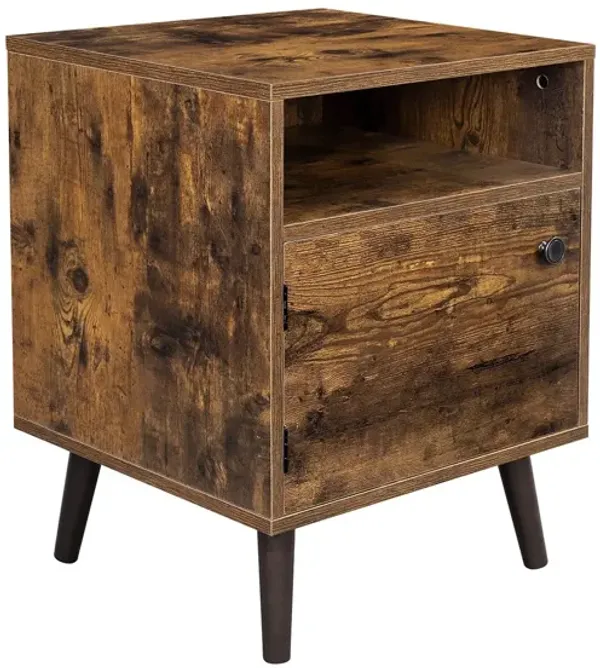 Hivvago Rustic Brown Nightstand with Open Shelf & Cabinet