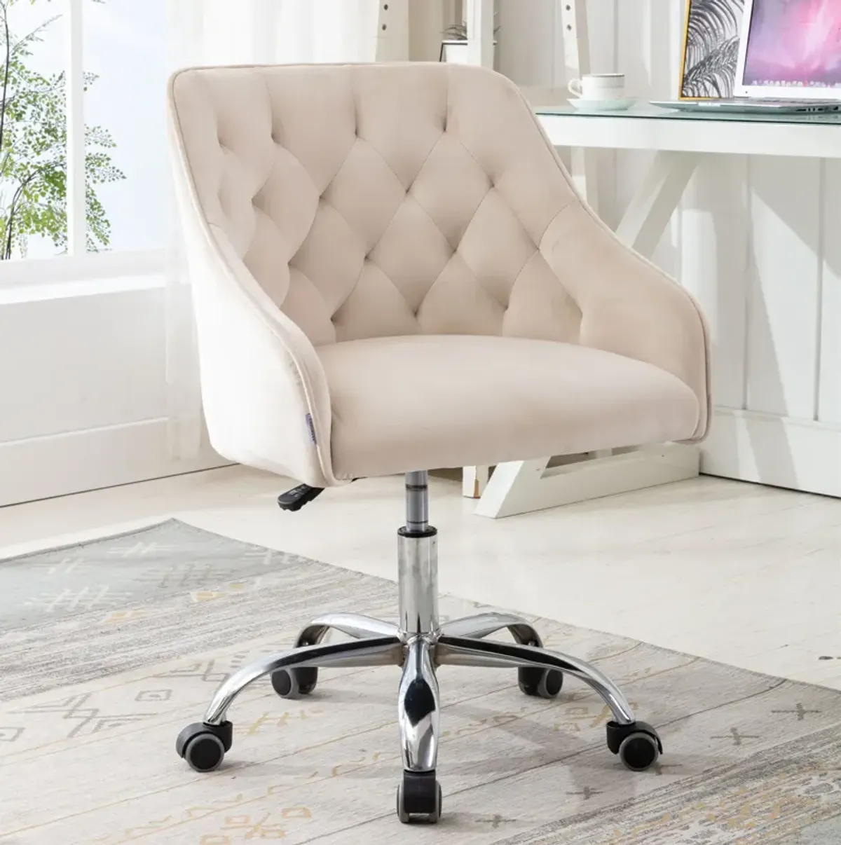 MONDAWE Velvet Cute Computer Chair, Wheels Swivel Height Adjustable Swivel Task Chair for Home Office