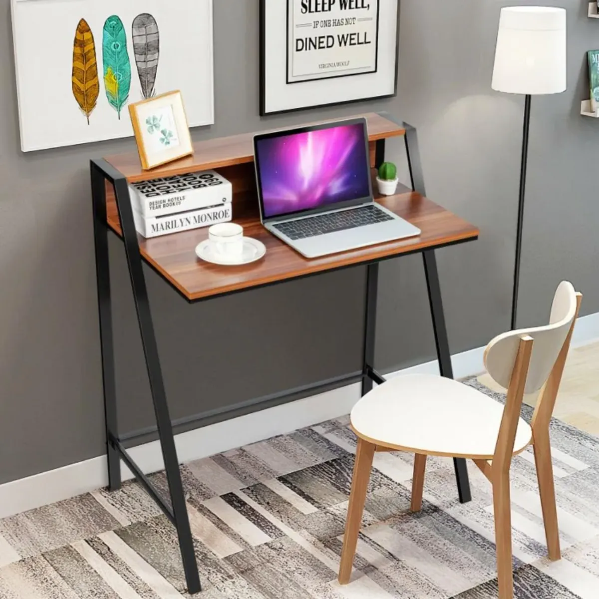 Hivvago 2 Tier Small Computer Desk with Sturdy Frame for Small Place