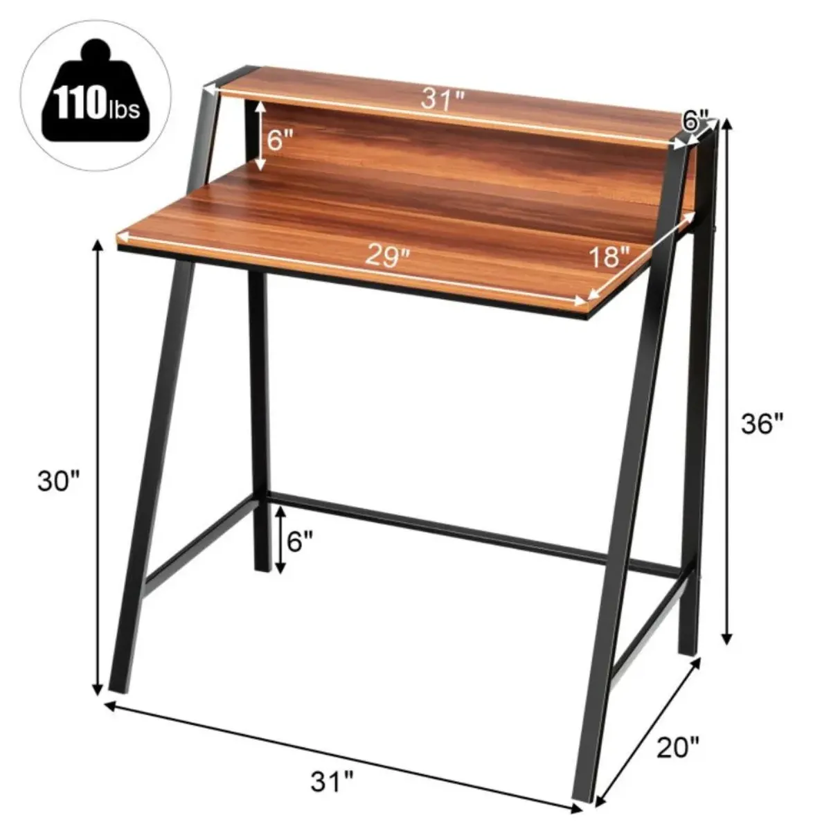 Hivvago 2 Tier Small Computer Desk with Sturdy Frame for Small Place