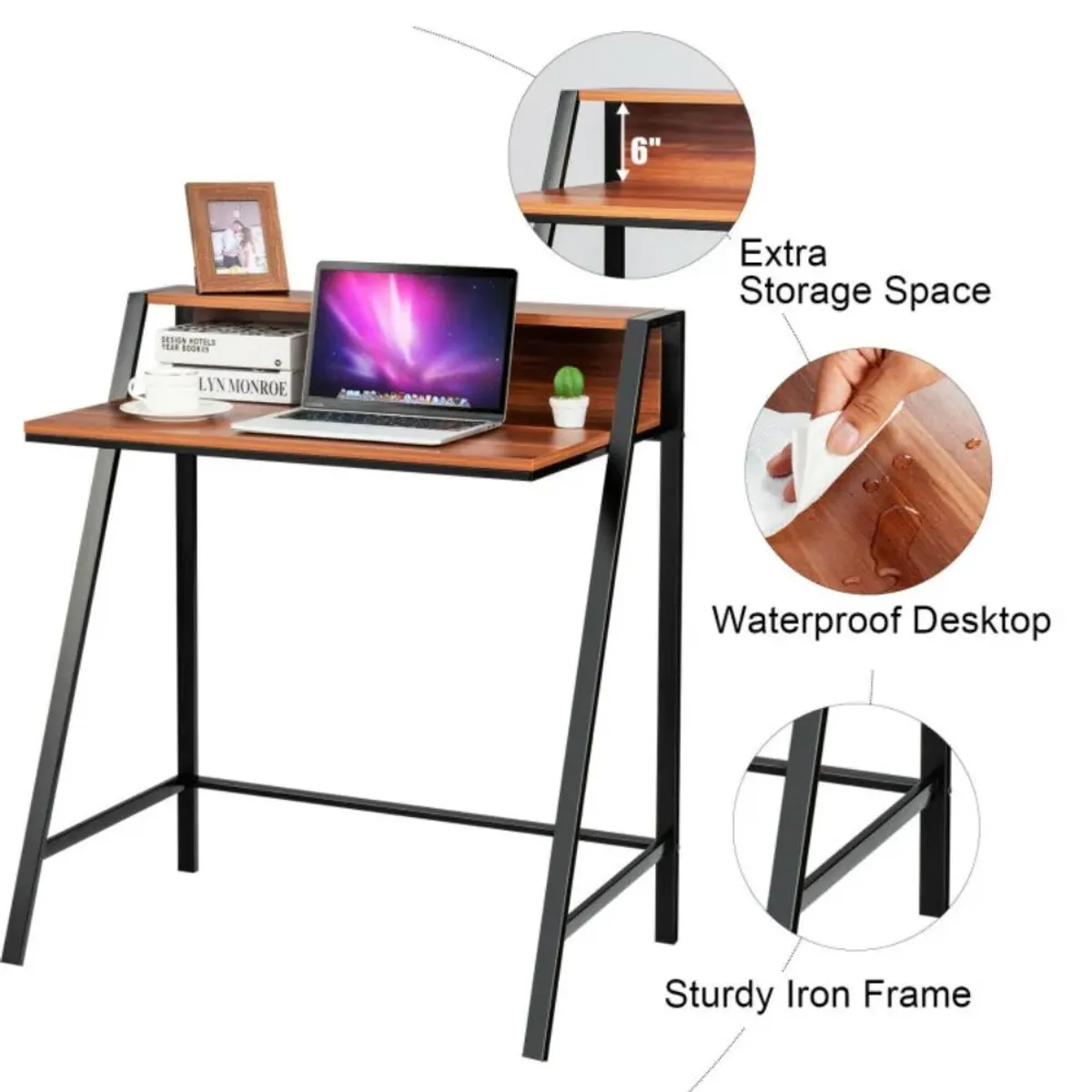 Hivvago 2 Tier Small Computer Desk with Sturdy Frame for Small Place