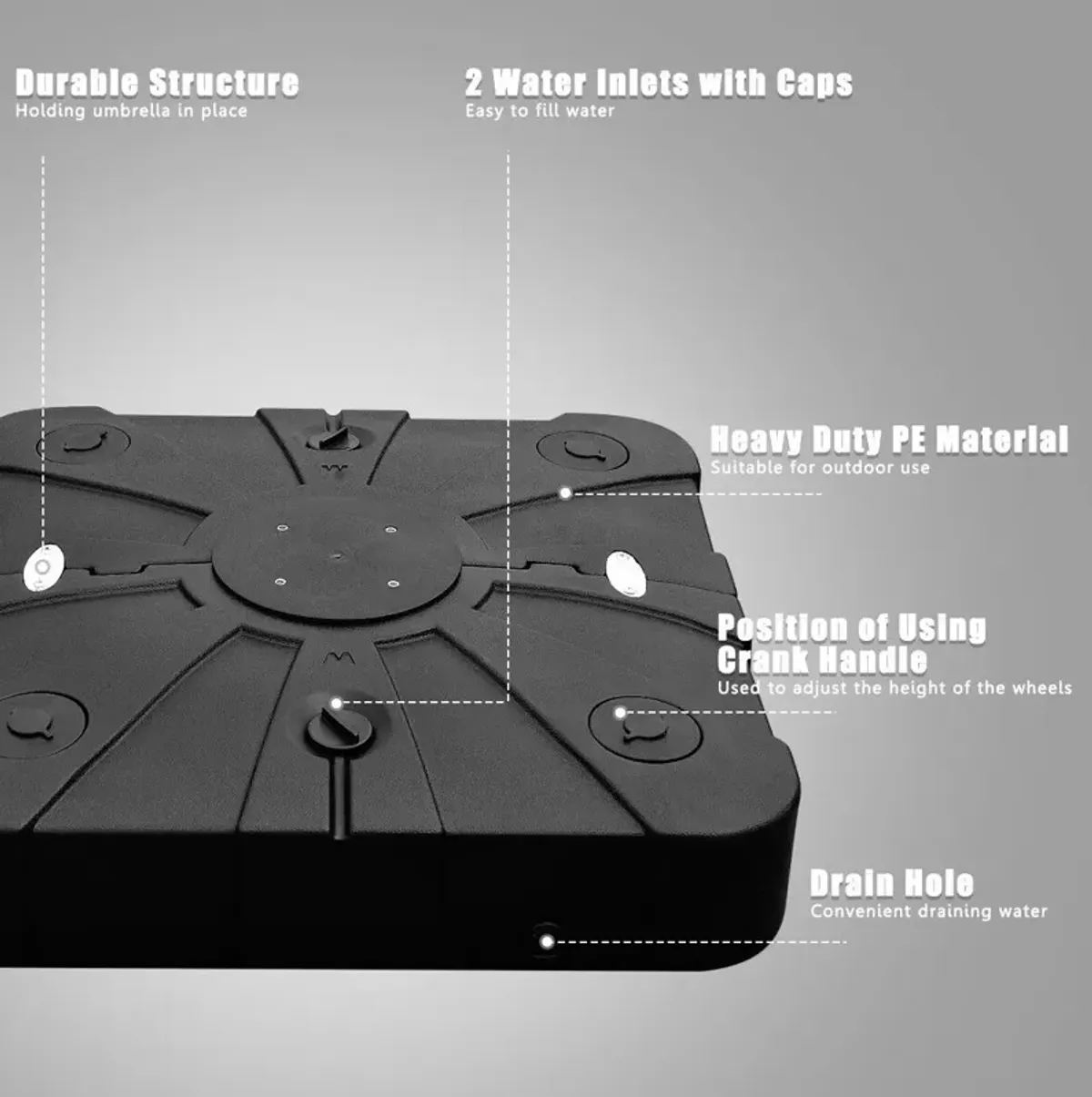 260 lbs Offset Patio Umbrella Base with Wheels Sand Water Filled