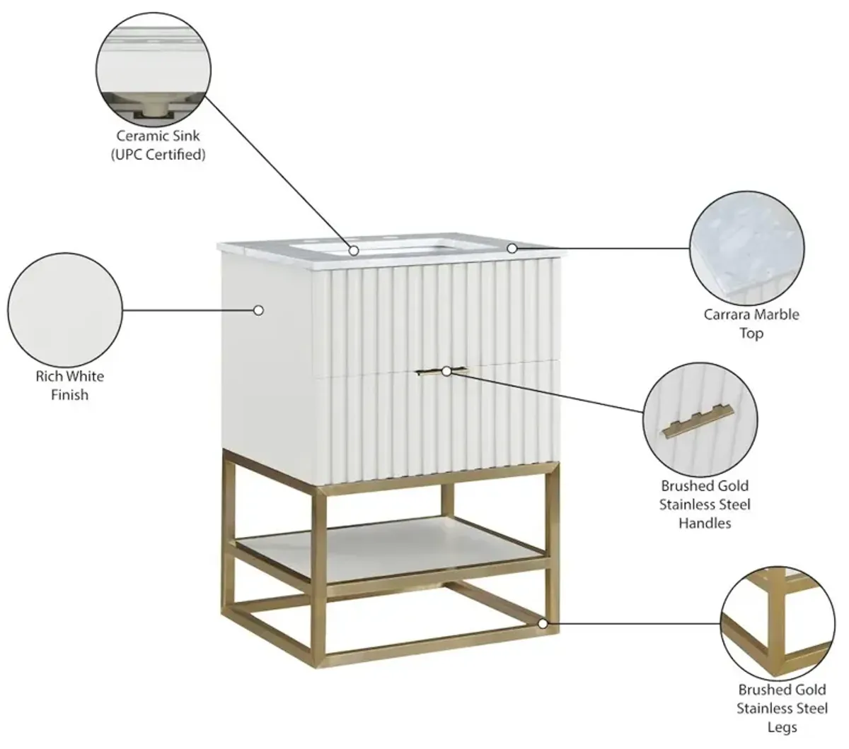 Meridian Furniture Monad White Bathroom Vanity
