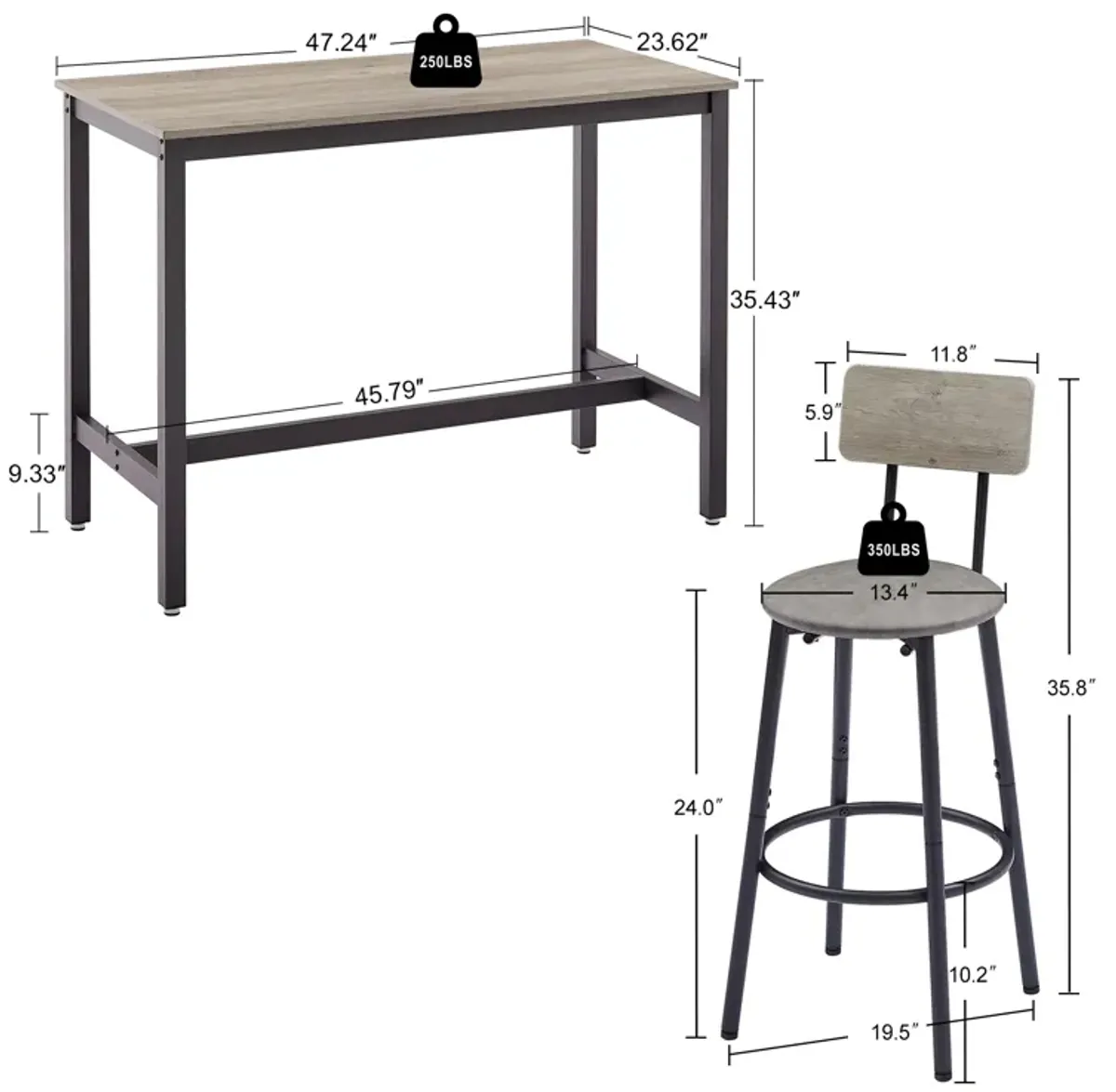 Merax Bar Table with 4 Bar Stools Retro Dining Set