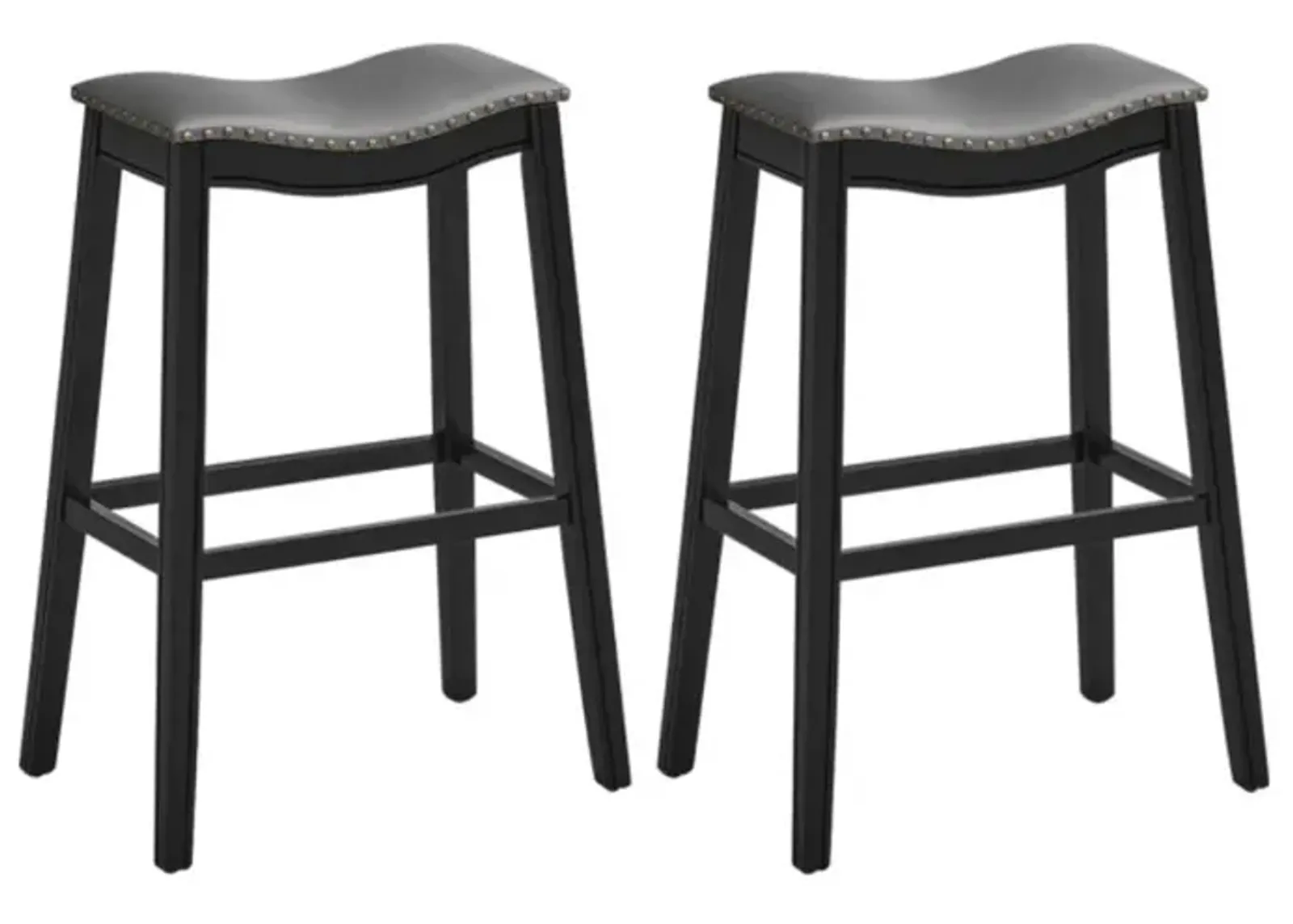 Hivvago 29 Inch Set of 2 Backless Wood Nailhead Barstools with PVC Leather Seat