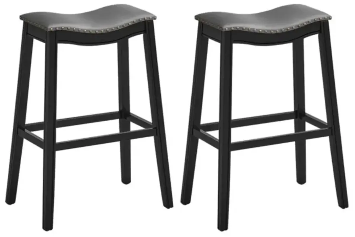 Hivvago 29 Inch Set of 2 Backless Wood Nailhead Barstools with PVC Leather Seat