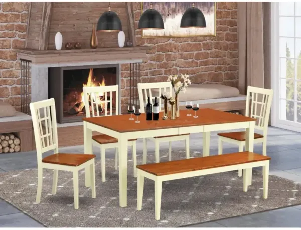 6-Pc Dining room set for 4-Table with Leaf and 4 Kitchen Chairs plus bench