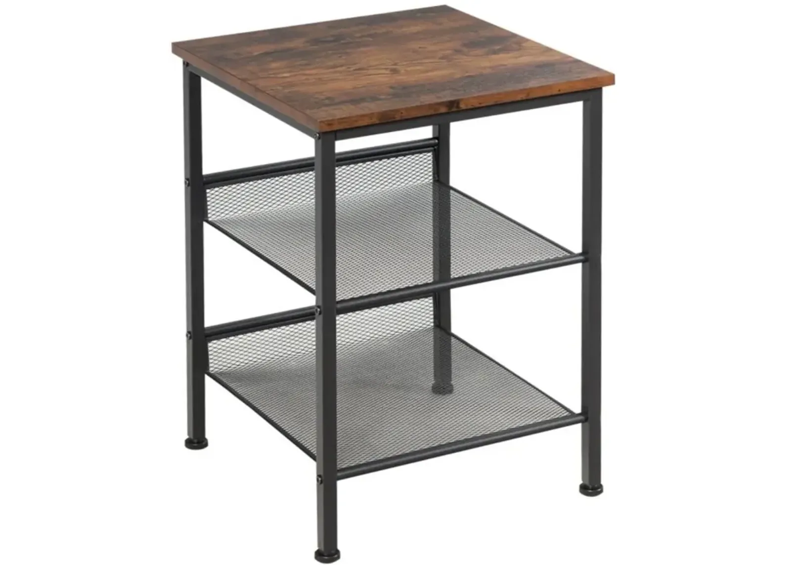 Hivvago 3-Tier Industrial End Table with Mesh Shelves and Adjustable Shelves