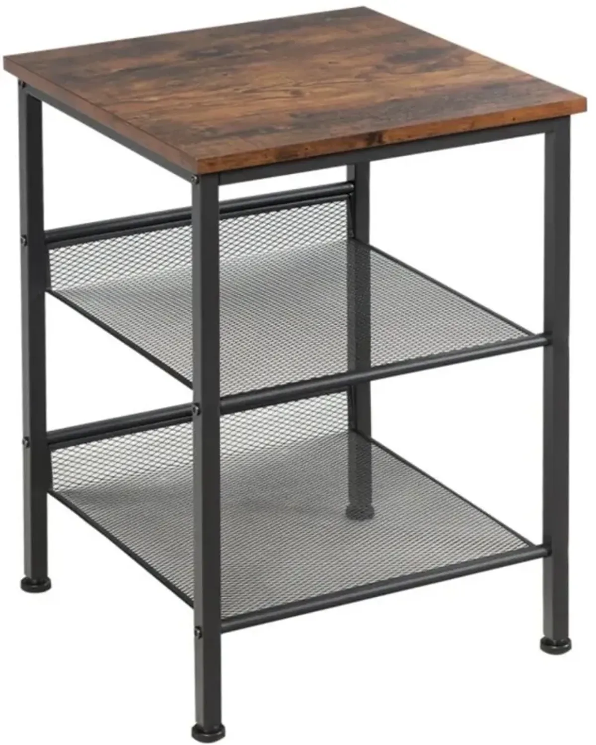 Hivvago 3-Tier Industrial End Table with Mesh Shelves and Adjustable Shelves