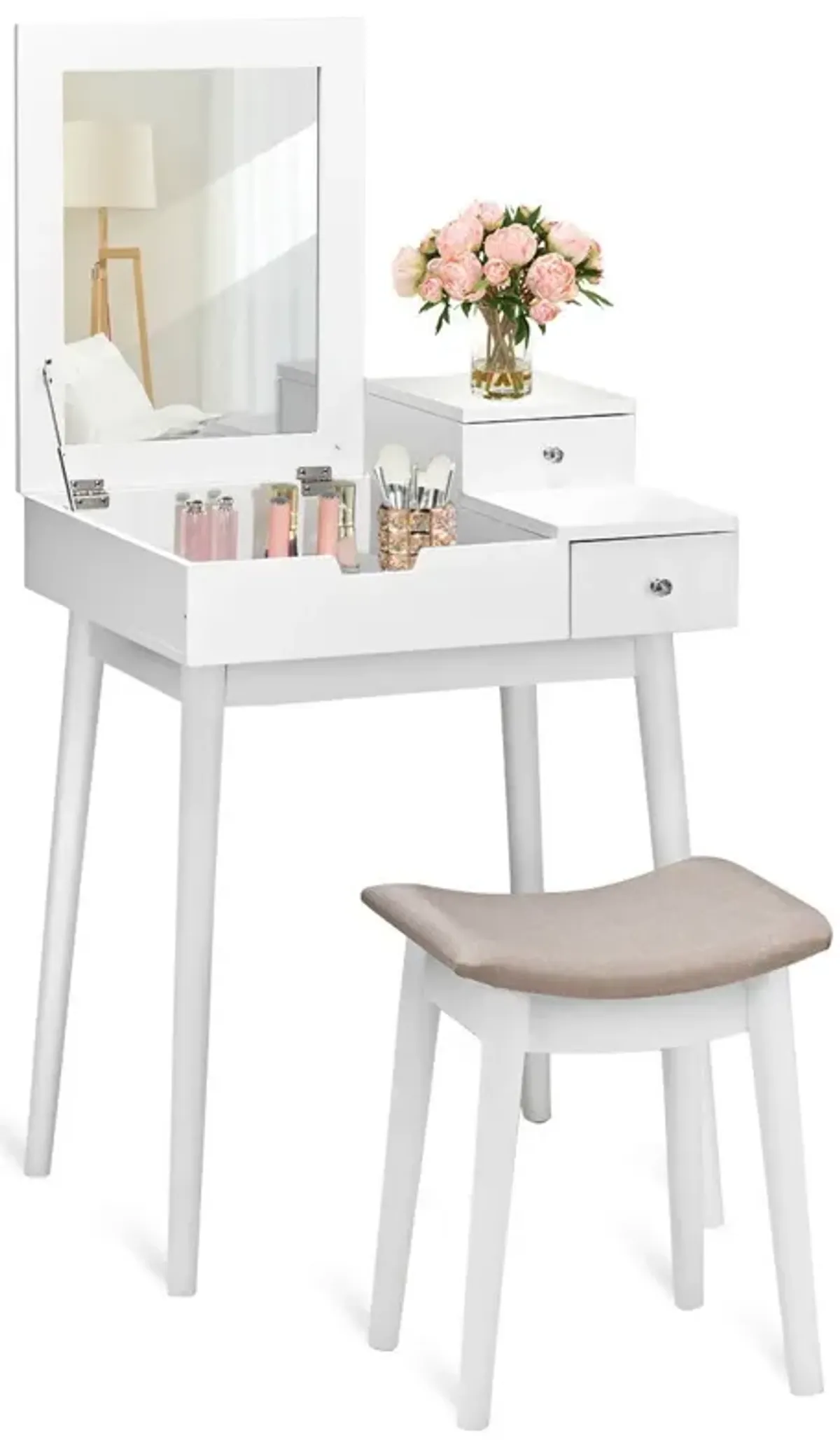 Vanity Dressing Table Set Flip Mirror Desk Furniture Stool