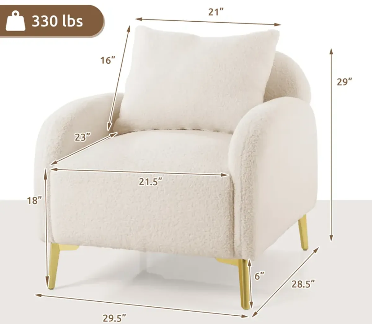 Modern Upholstered Accent Chair with Removable Pillow and Soft Padded Seat-White