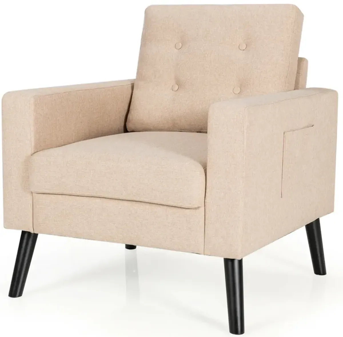 Mid-Century Upholstered Armchair Club Chair with Rubber Wood Legs