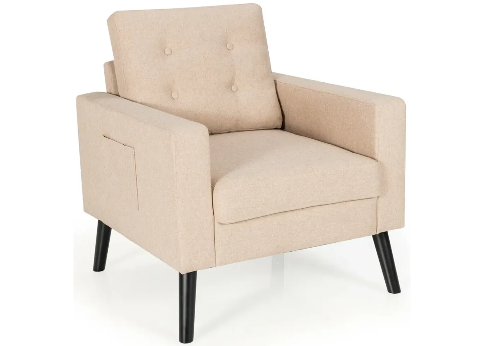 Mid-Century Upholstered Armchair Club Chair with Rubber Wood Legs