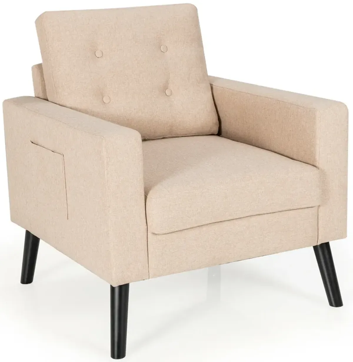 Mid-Century Upholstered Armchair Club Chair with Rubber Wood Legs