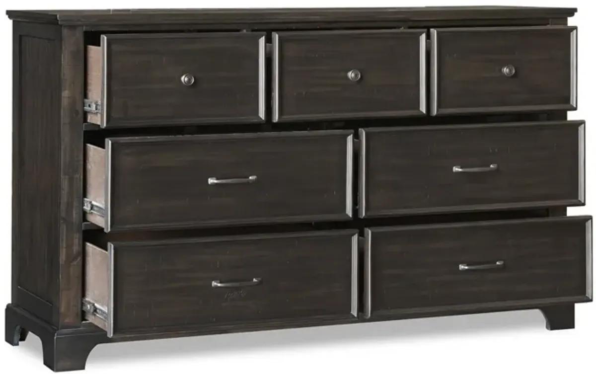 Benjara Brown Annu 68 Inch Wide Dresser, 7 Drawers, Felt and Cedar Lining, Walnut