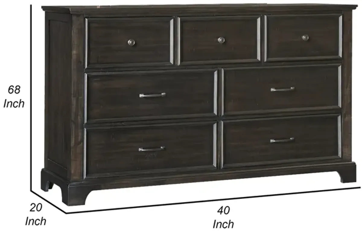 Benjara Brown Annu 68 Inch Wide Dresser, 7 Drawers, Felt and Cedar Lining, Walnut