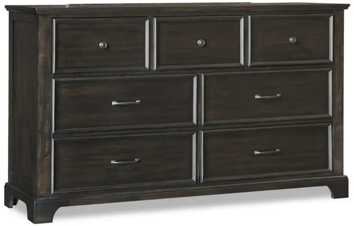 Benjara Brown Annu 68 Inch Wide Dresser, 7 Drawers, Felt and Cedar Lining, Walnut