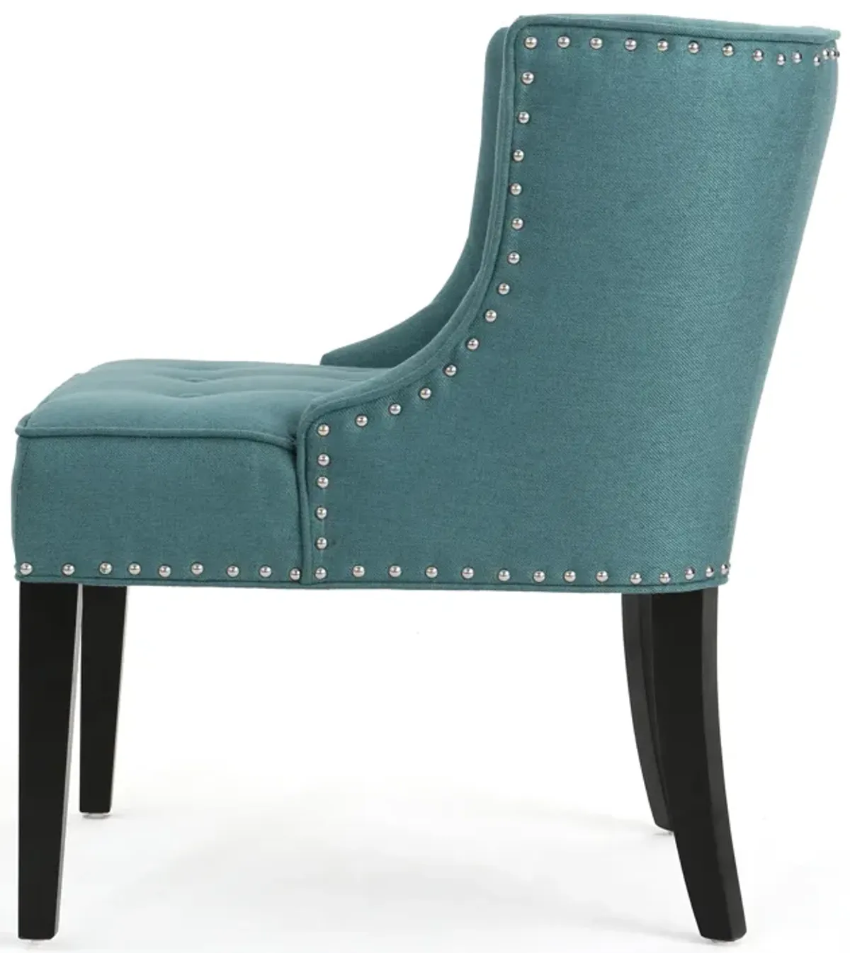 Samuel Accent Chair, Button Tufted Waffle Stitch Teal Fabric, Brown Wood - Benzara