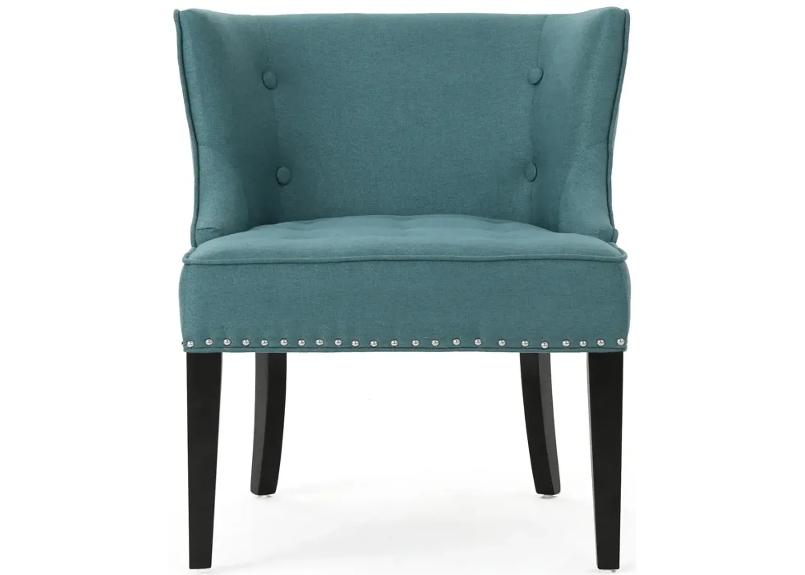 Samuel Accent Chair, Button Tufted Waffle Stitch Teal Fabric, Brown Wood - Benzara