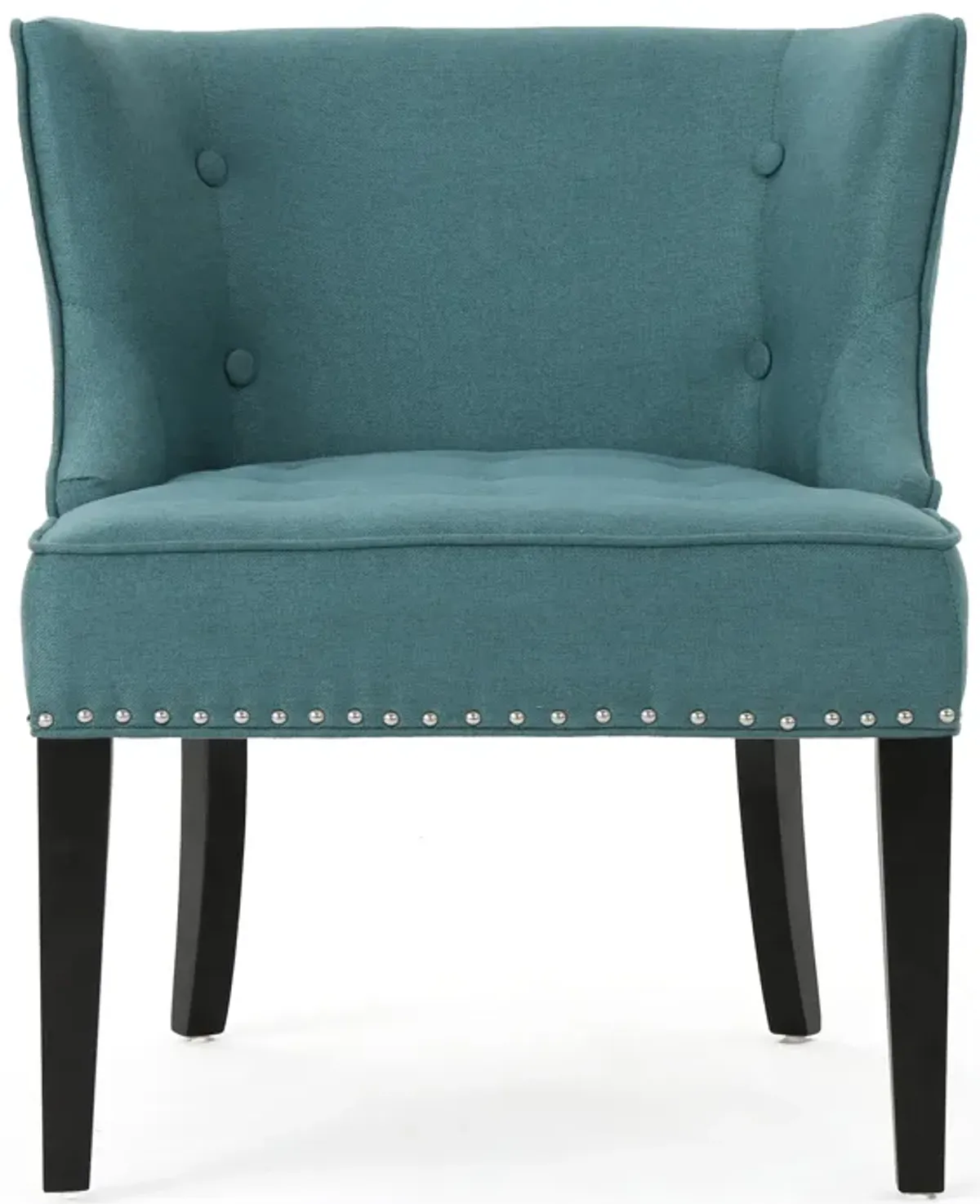 Samuel Accent Chair, Button Tufted Waffle Stitch Teal Fabric, Brown Wood - Benzara