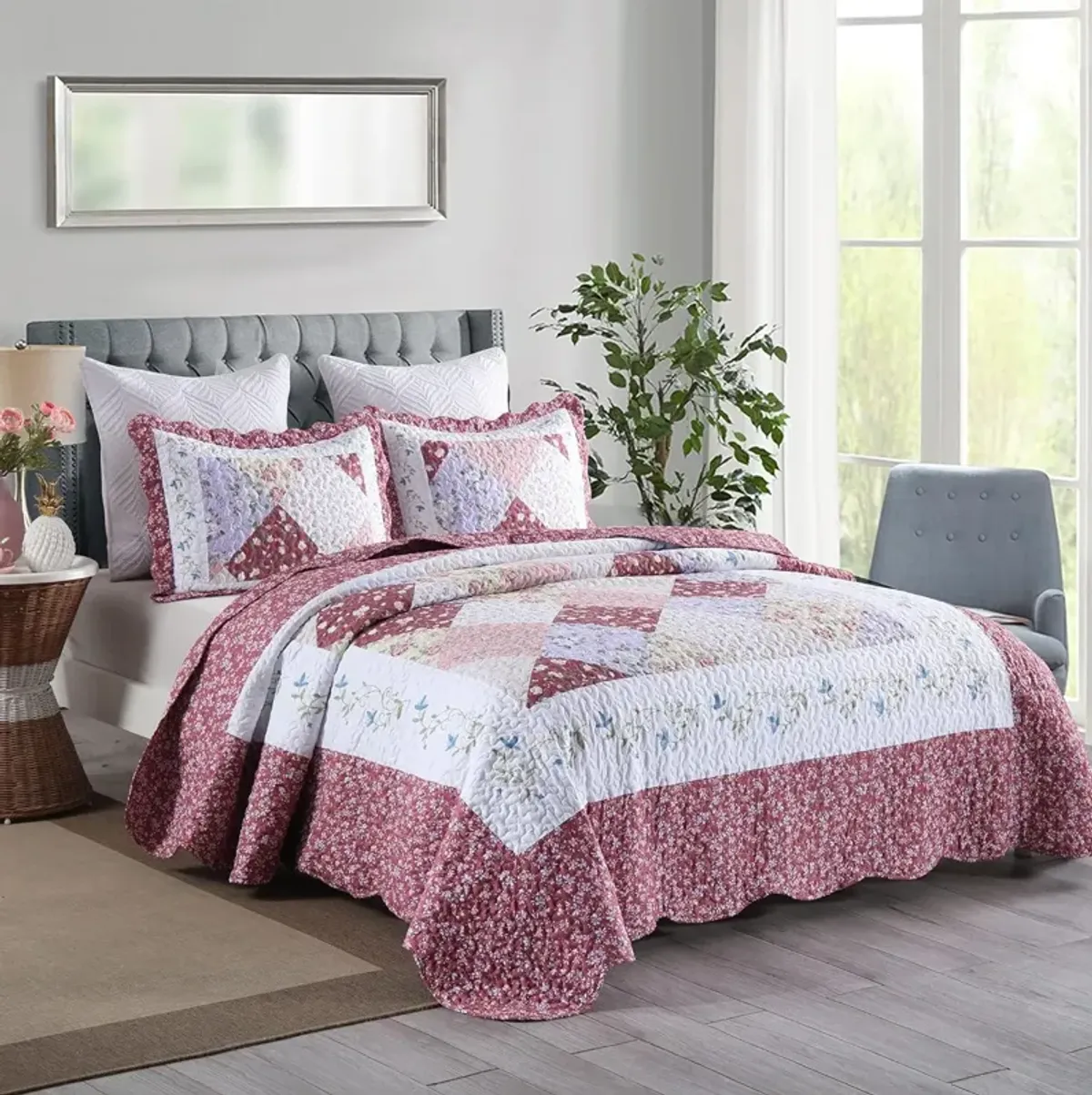 MarCielo 3 Piece Printed Quilt Bedspread Set