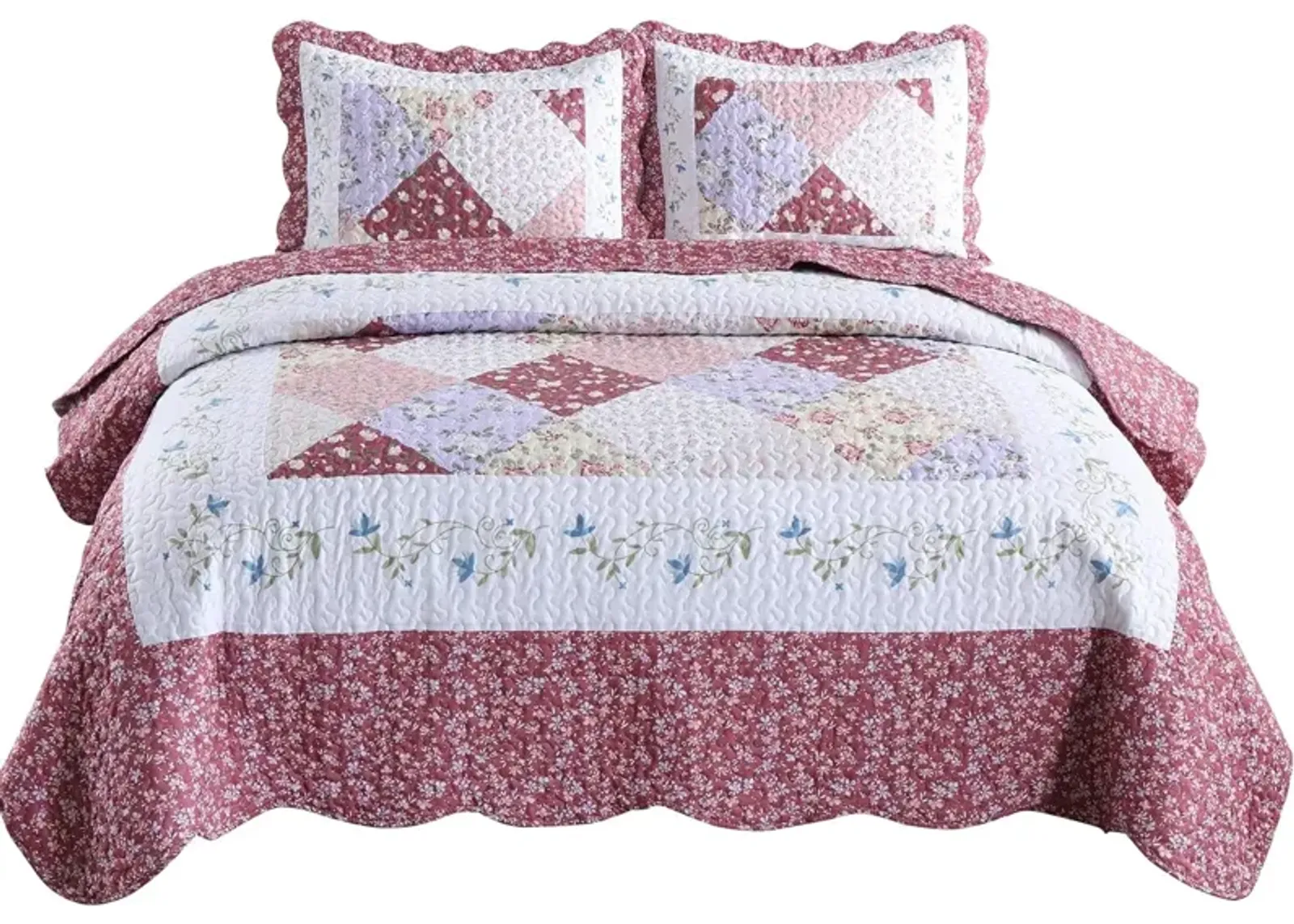 MarCielo 3 Piece Printed Quilt Bedspread Set