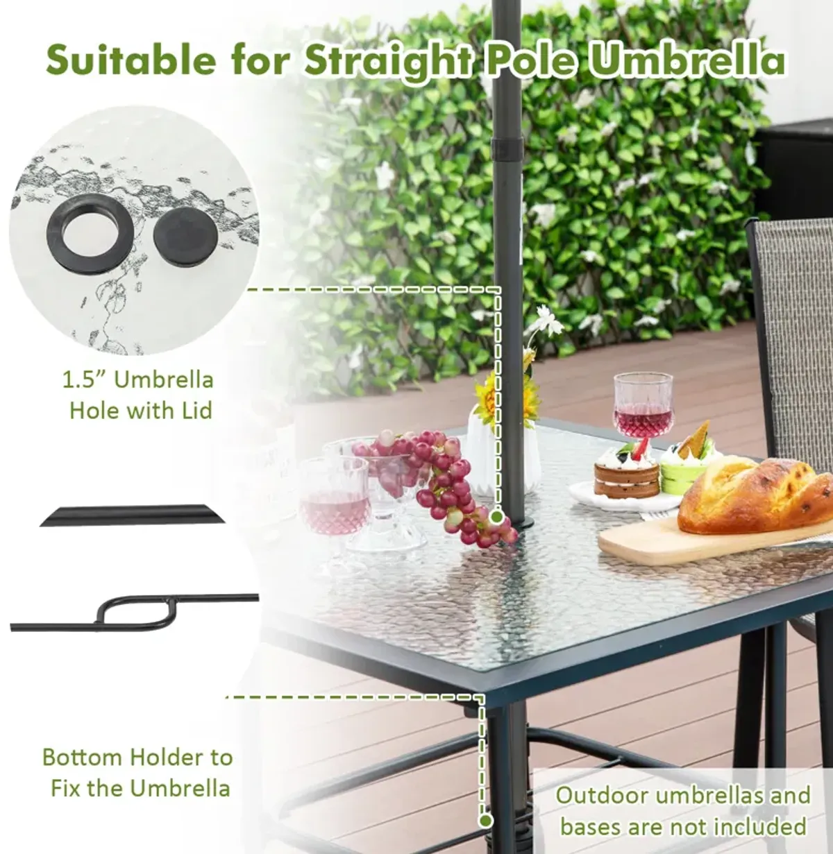 35 x 35 Inch Patio Dining Table with 1.5" Umbrella Hole