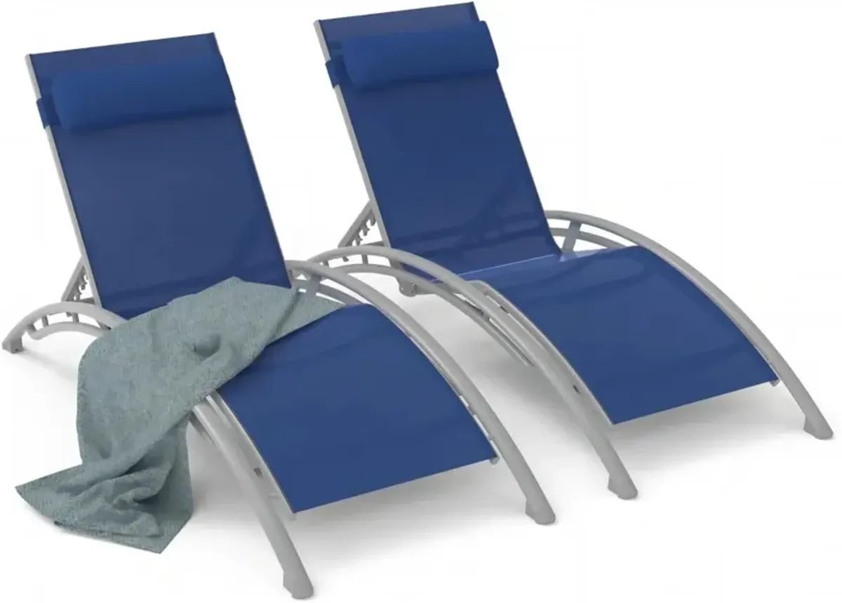 Blue Outdoor Chaise Lounge Set - 2 Chairs