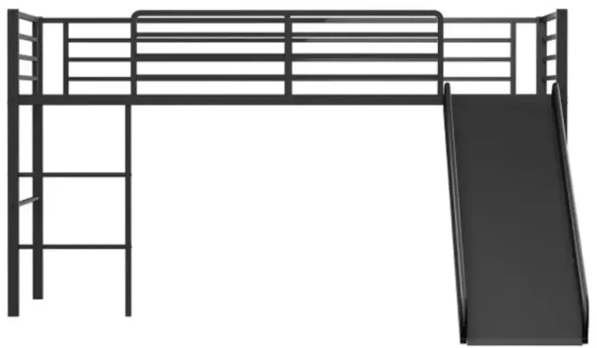 Hivvago Twin Metal Loft Bed with Slide Safety Guardrails and Built-in Ladder