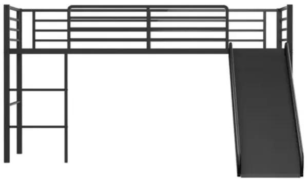 Hivvago Twin Metal Loft Bed with Slide Safety Guardrails and Built-in Ladder