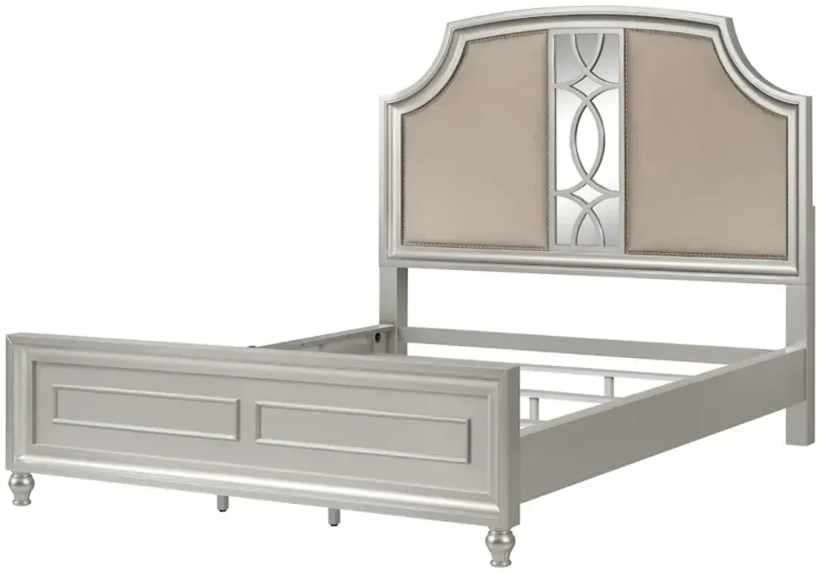 New Classic Furniture Reflections Wood Upholstered California King Bed, Silver