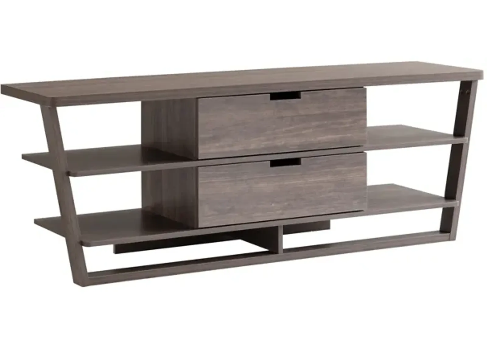 60 Inch TV Media Entertainment Console, 4 Floating Shelves, 2 Drawer, Brown-Benzara